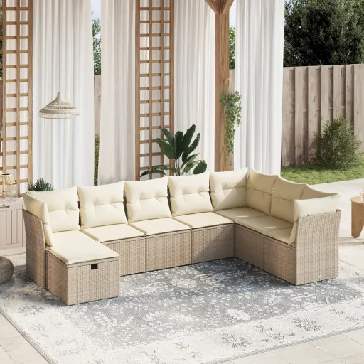 Juego de Sofás de Jardín Con Cojines Beige 8 Pzas Ratán PE