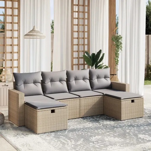 Juego de Sofás Jardín Con Cojines Beige Mezcla 6 Pzas Ratán PE