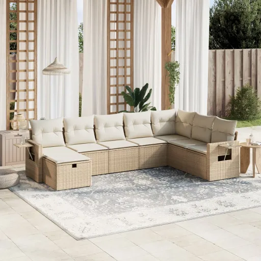 Juego de Sofás de Jardín Con Cojines Beige 8 Pzas Ratán PE