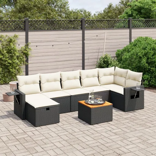 Set de Sofás de Jardín 8 Piezas y Cojines Ratán Sintético Negro