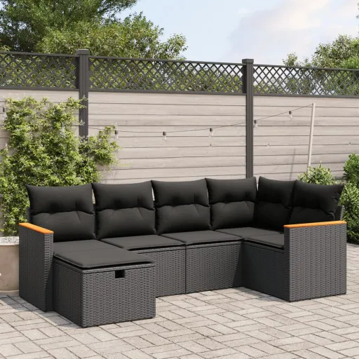 Set de Sofás de Jardín 6 Piezas y Cojines Ratán Sintético Negro
