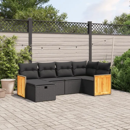 Set de Sofás de Jardín 6 Piezas y Cojines Ratán Sintético Negro
