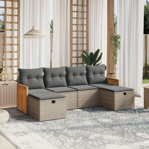 Set de Muebles de Jardín 6 Pzas y Cojines Ratán Sintético Gris