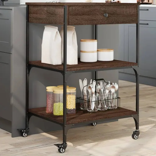 Carrito de Cocina Madera Ingeniería Marrón Roble 60x48x89,5 cm