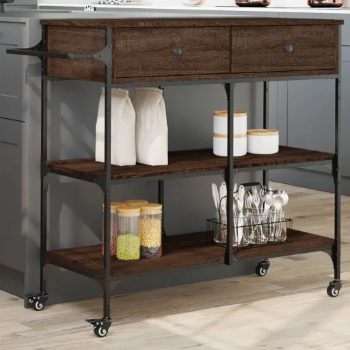 Carrito de Cocina Madera Ingeniería Marrón Roble 105x42x95 cm