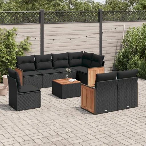 Set de Sofás de Jardín 8 Piezas y Cojines Ratán Sintético Negro
