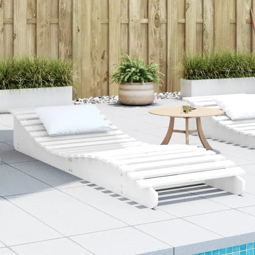 Tumbona de Madera Maciza de Pino Blanca 205x60x31,5 cm