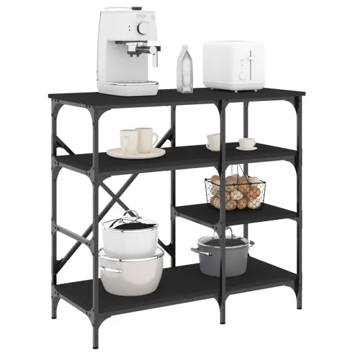 Estantería de Cocina Madera Ingeniería Metal Negro 90x40x84 cm
