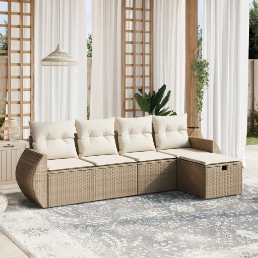 Juego de Sofás Jardín Con Cojines 5 Pzas Ratán Sintético Beige