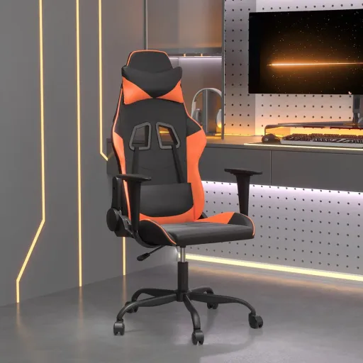 Silla Gaming de Masaje Cuero Sintético Negro y Naranja