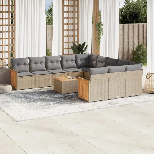 Set de Sofás de Jardín 12 Pzas y Cojines Ratán Sintético Marrón