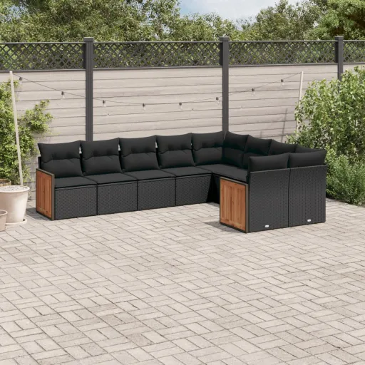 Set de Sofás de Jardín 8 Piezas y Cojines Ratán Sintético Negro