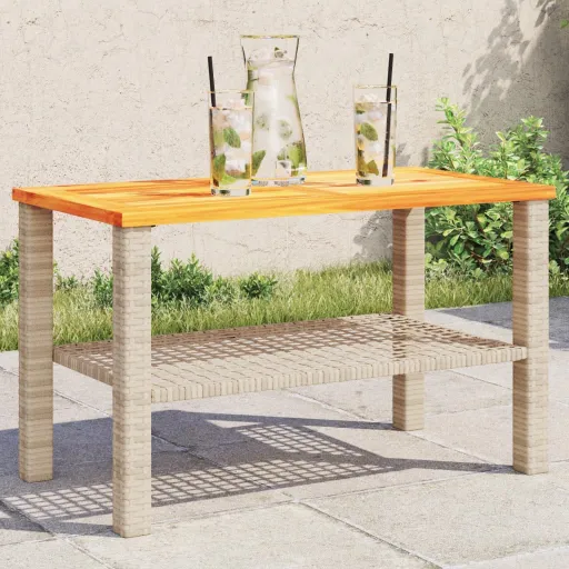 Mesa de Jardín Ratán Sintético Madera Acacia Beige 70x38x42 cm