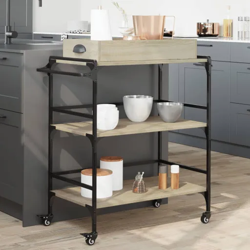 Carrito de Cocina Madera Ingeniería Roble Sonoma 81,5x41x92,5cm