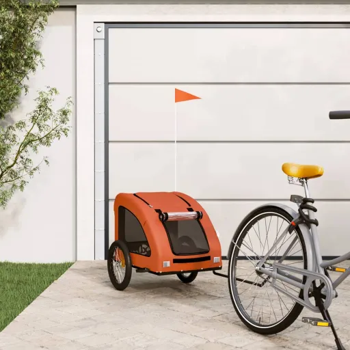 Remolque de Bicicleta Mascotas Hierro Tela Oxford Naranja
