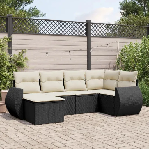 Set de Sofás de Jardín 6 Piezas y Cojines Ratán Sintético Negro