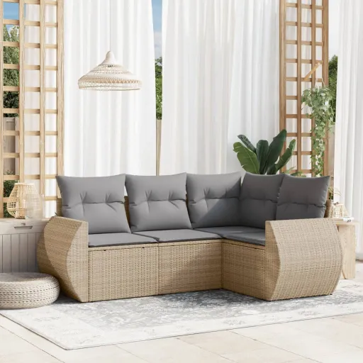 Juego de Sofás Jardín Con Cojines 4 Pzas Ratán Sintético Beige