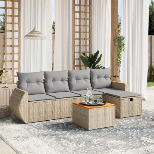 Juego de Sofás Jardín Con Cojines Beige Mezcla 6 Pzas Ratán PE