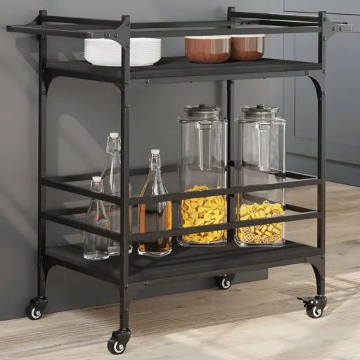 Carrito de Cocina de Madera de Ingeniería Negro 82x40x78,5 cm