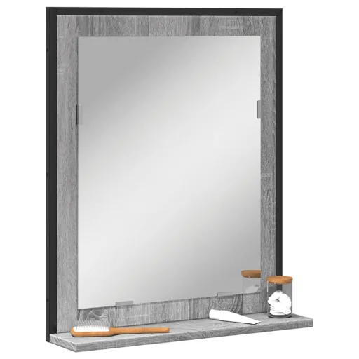 Espejo de Baño Con Estante Madera Ingeniería Gris Sonoma