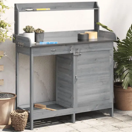 Mesa Para Macetas y Armario Madera Abeto Gris 110,5x45x124,5 cm