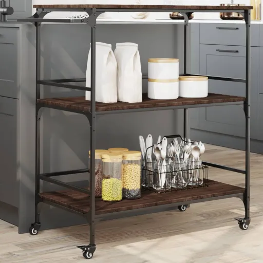 Carrito de Cocina Madera Ingeniería Marrón Roble 100,5x50x105cm