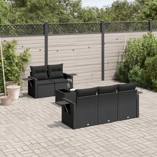 Set de Sofás de Jardín 6 Piezas y Cojines Ratán Sintético Negro