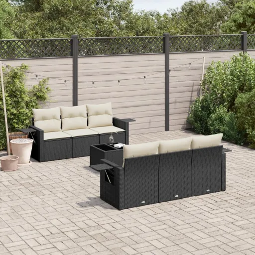 Set de Comedor de Jardín 7 Pzas y Cojines Ratán Sintético Negro