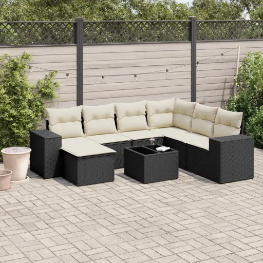 Set de Sofás de Jardín 8 Piezas y Cojines Ratán Sintético Negro