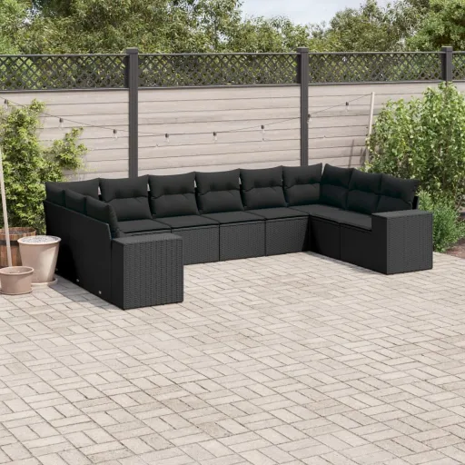 Set de Sofás de Jardín 10 Pzas Cojines Ratán Sintético Negro