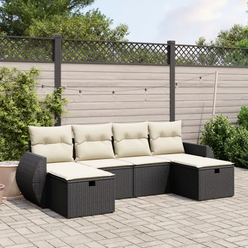 Set de Sofás de Jardín 6 Piezas y Cojines Ratán Sintético Negro