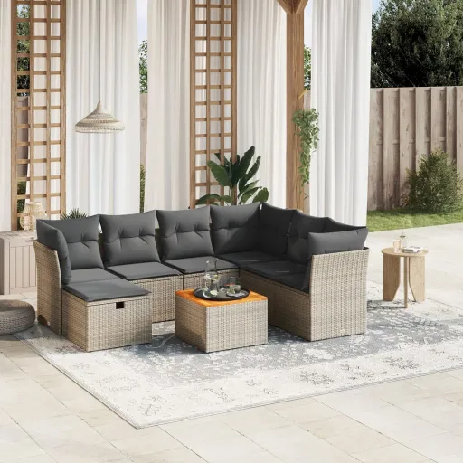 Set de Sofás de Jardín 8 Pzas y Cojines Ratán Sintético Gris