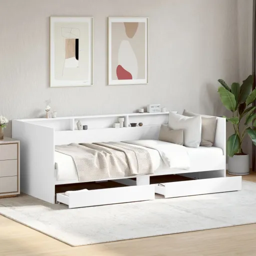 Sofá Cama Con Cajones Sin Colchón Blanco 100x200 cm