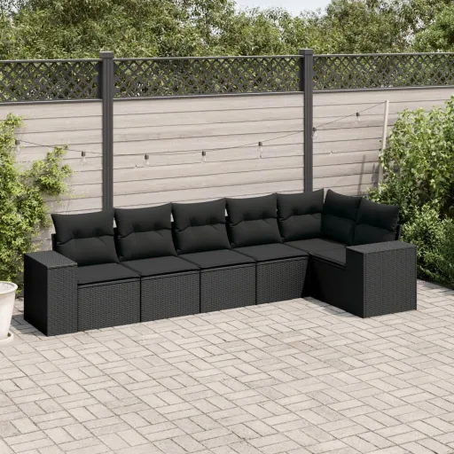 Set de Sofás de Jardín 6 Piezas y Cojines Ratán Sintético Negro
