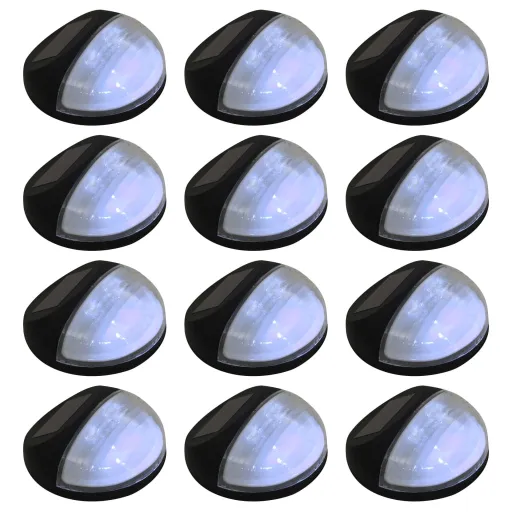Lámparas Solares LED de Pared Exterior 12 Uds Redondas Negro