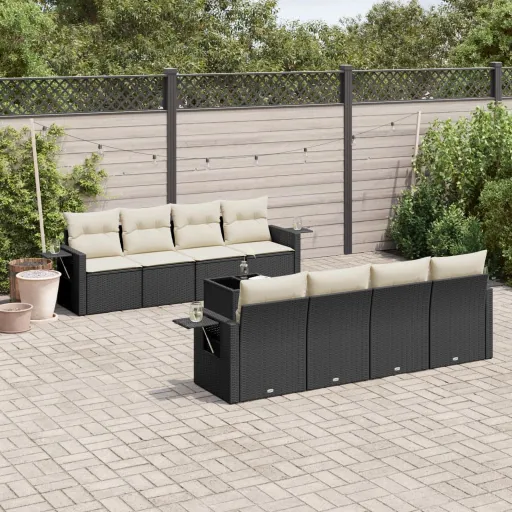 Set de Sofás de Jardín 8 Piezas y Cojines Ratán Sintético Negro