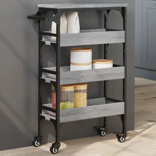 Carrito de Cocina Madera de Ingeniería Gris Sonoma 53x20x76 cm
