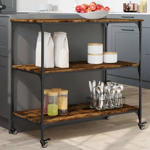 Carrito de Cocina Madera Ingeniería Roble Ahumado 102x50x95 cm