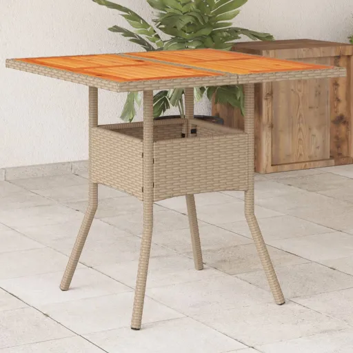 Mesa de Jardín Ratán Sintético Madera Acacia Beige 80x80x75 cm