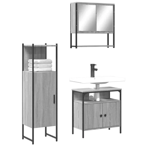 Set de Muebles de Baño 3 Pzas Madera Contrachapada Gris Sonoma