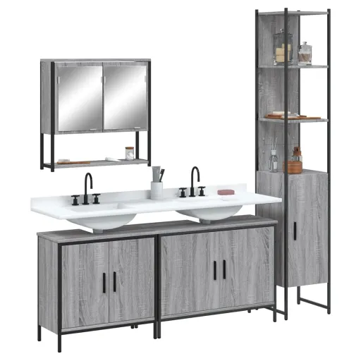 Set de Muebles de Baño 4 Pzas Madera Contrachapada Gris Sonoma