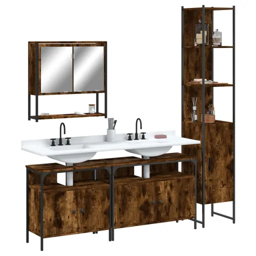 Set de Muebles Baño 4 Pzas Madera Contrachapada Roble Ahumado