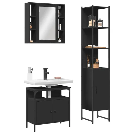 Set de Muebles de Baño 3 Piezas Madera Contrachapada Negro