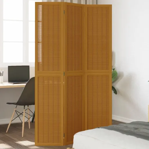 Biombo Separador de 3 Paneles Madera Maciza Paulownia Marrón