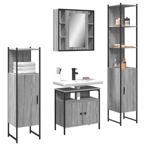 Set de Armario de Baño 4 Pzas Madera Contrachapada Gris Sonoma