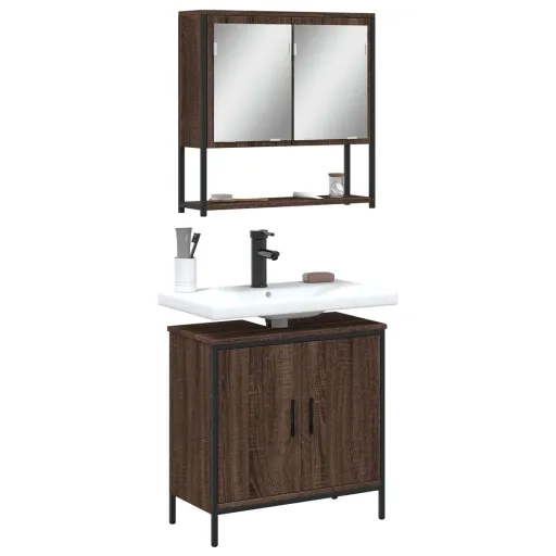 Set de Muebles Baño 2 Pzas Madera Contrachapada Marrón Roble