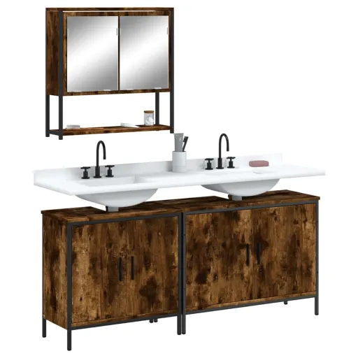 Set de Muebles Baño 3 Pzas Madera Contrachapada Roble Ahumado