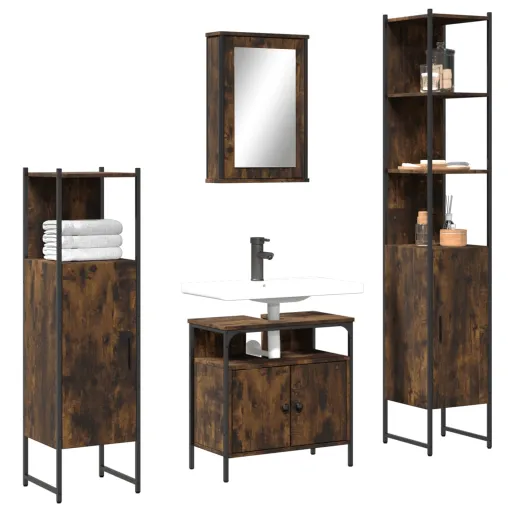 Set de Muebles Baño 4 Pzas Madera Contrachapada Roble Ahumado