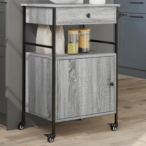 Carrito de Cocina Madera Ingeniería Gris Sonoma 56x43x89,5 cm