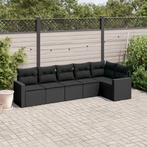 Set de Sofás de Jardín 6 Piezas y Cojines Ratán Sintético Negro